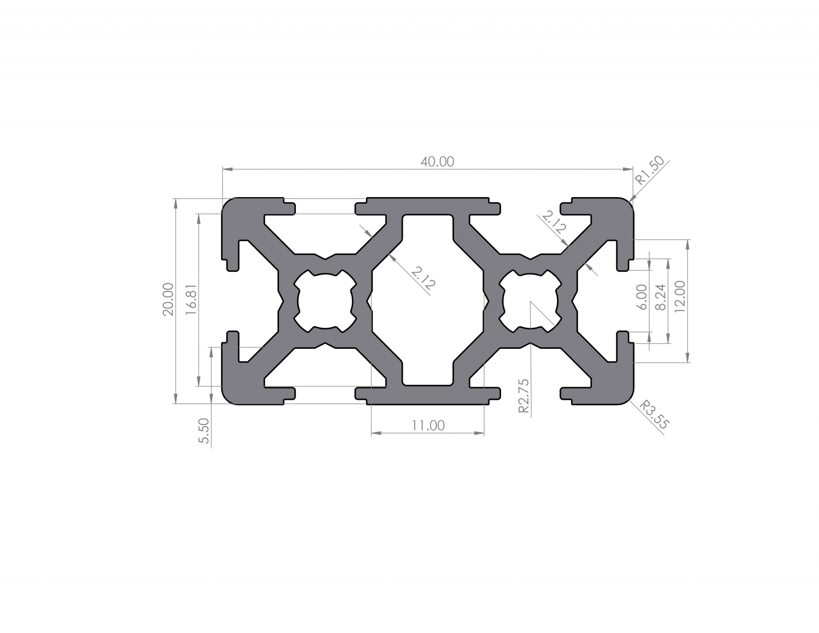 Aluminum profile 20x40 groove 6 B-type black